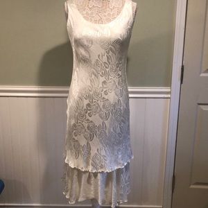 80s Ann Hobbs For Cattiva White Rose Jacquard 2 Piece Suit Tank Dress & Jacket